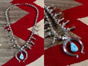 Vtg Navajo Squash Blossom Naja Necklace w/Turquoise  c.1960