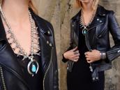 Vtg Navajo Squash Blossom Naja Necklace w/Turquoise  c.1960