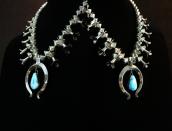 Vtg Navajo Squash Blossom Naja Necklace w/Turquoise  c.1960