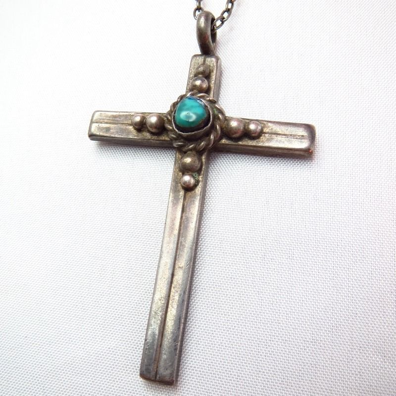 Vintage Cross Fob with Turquoise Necklace  c.1940