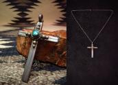 Vintage Cross Fob with Turquoise Necklace  c.1940