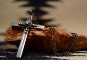 Vintage Cross Fob with Turquoise Necklace  c.1940