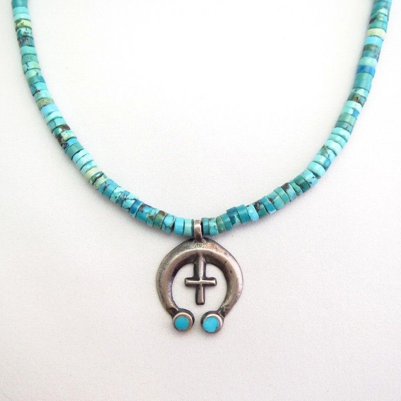 Vintage Navajo Rebuild Heishi Necklace w/Small Naja  c.1970～