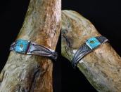 Vtg Navajo Stamped & Filed Cuff w/Sq. Gem Turquoise  c.1935～