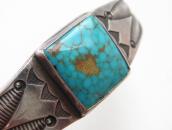 Vtg Navajo Stamped & Filed Cuff w/Sq. Gem Turquoise  c.1935～