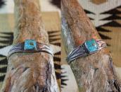 Vtg Navajo Stamped & Filed Cuff w/Sq. Gem Turquoise  c.1935～