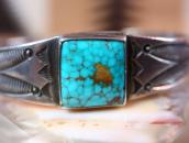 Vtg Navajo Stamped & Filed Cuff w/Sq. Gem Turquoise  c.1935～
