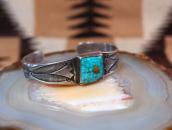 Vtg Navajo Stamped & Filed Cuff w/Sq. Gem Turquoise  c.1935～