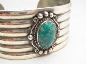 Vintage Ribbed Silver Wide Cuff Bracelet w/TQ  c.1940～