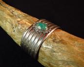 Vintage Ribbed Silver Wide Cuff Bracelet w/TQ  c.1940～