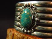 Vintage Ribbed Silver Wide Cuff Bracelet w/TQ  c.1940～