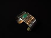 Vintage Ribbed Silver Wide Cuff Bracelet w/TQ  c.1940～