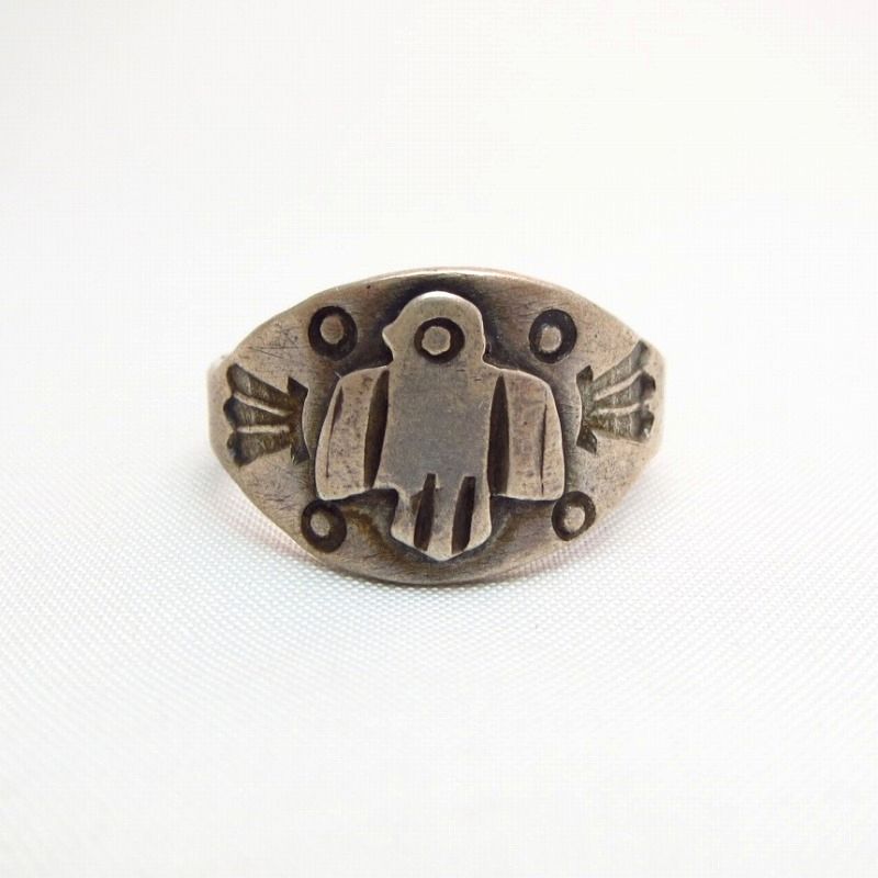 Antique Thunderbird Patched Mens Silver Tourist Ring c.1930～