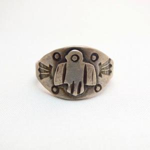 Antique Thunderbird Patched Mens Silver Tourist Ring c.1930～