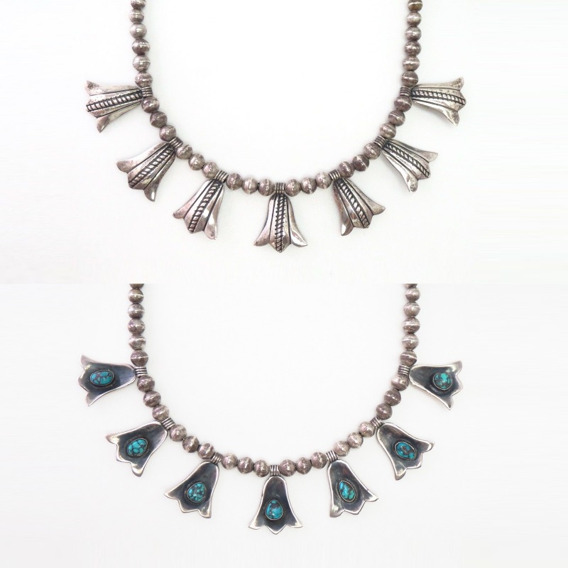 Vtg "Navajo Pearl" Beaded Necklace w/Reversible Fobs c.1950～