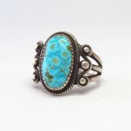 Antique Navajo Split Shank Silver Ring w/Gem #8 TQ  c.1935～