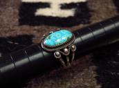 Antique Navajo Split Shank Silver Ring w/Gem #8 TQ  c.1935～