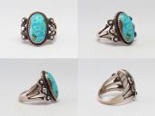 Antique Navajo Split Shank Silver Ring w/Gem #8 TQ  c.1935～
