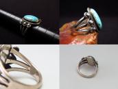 Antique Navajo Split Shank Silver Ring w/Gem #8 TQ  c.1935～