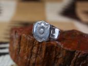 Atq Navajo Rose & 卍 Stamped Applique Worn Silver Ring c.1920