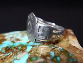 Atq Navajo Rose & 卍 Stamped Applique Worn Silver Ring c.1920