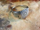 Atq Navajo Rose & 卍 Stamped Applique Worn Silver Ring c.1920