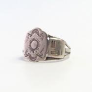 Atq Navajo Rose & 卍 Stamped Applique Worn Silver Ring c.1920