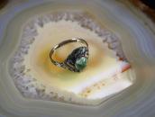 Atq 卍 WhirlingLog Applique Tourist Ring w/Turquoise  c.1930