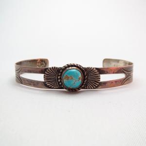 Vintage Coin Silver Narrow Cuff w/Turquoise c.1940