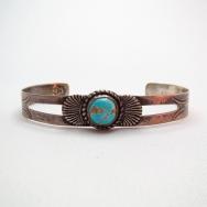 Vintage Coin Silver Narrow Cuff w/Turquoise c.1940