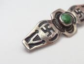 Atq 卍 & Arrows Stamped Small Pin w/Green Turquoise  c.1930