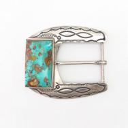 【Mark Chee/UITA12】Vtg Belt Buckle w/Royston Turquoise c.1945