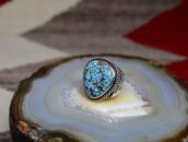 【Mark Chee】Stamped Silver Ring w/NevadaBlue Turquoise c.1960