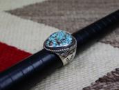 【Mark Chee】Stamped Silver Ring w/NevadaBlue Turquoise c.1960