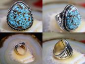 【Mark Chee】Stamped Silver Ring w/NevadaBlue Turquoise c.1960