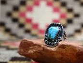 Atq Navajo Silver Ring w/Coffin Shape No.8 Turquoise c.1935～