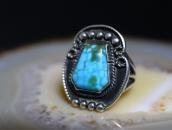 Atq Navajo Silver Ring w/Coffin Shape No.8 Turquoise c.1935～