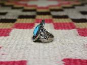 Atq Navajo Silver Ring w/Coffin Shape No.8 Turquoise c.1935～