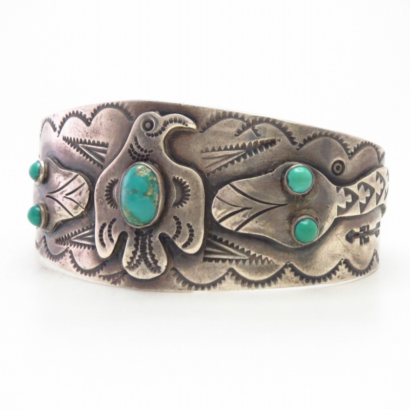 【Arrow Novelty】Atq Thunderbird/Snake Coin Silver Cuff c.1930