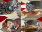 【Arrow Novelty】Atq Thunderbird/Snake Coin Silver Cuff c.1930