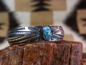 Atq Navajo Repousse & Stamped Band Silver Cuff w/TQ  c.1920