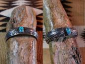 Atq Navajo Repousse & Stamped Band Silver Cuff w/TQ  c.1920