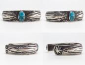Atq Navajo Repousse & Stamped Band Silver Cuff w/TQ  c.1920
