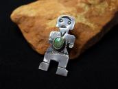 Atq Navajo Stamped Human Shape Pin w/Gem Turquoise  c.1930～