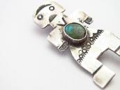 Atq Navajo Stamped Human Shape Pin w/Gem Turquoise  c.1930～