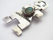 Atq Navajo Stamped Human Shape Pin w/Gem Turquoise  c.1930～