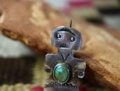 Atq Navajo Stamped Human Shape Pin w/Gem Turquoise  c.1930～