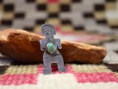 Atq Navajo Stamped Human Shape Pin w/Gem Turquoise  c.1930～