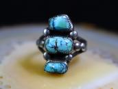 Atq Navajo Three No.8 Turquoise Row Ring in Silver  c.1930～