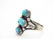 Atq Navajo Three No.8 Turquoise Row Ring in Silver  c.1930～